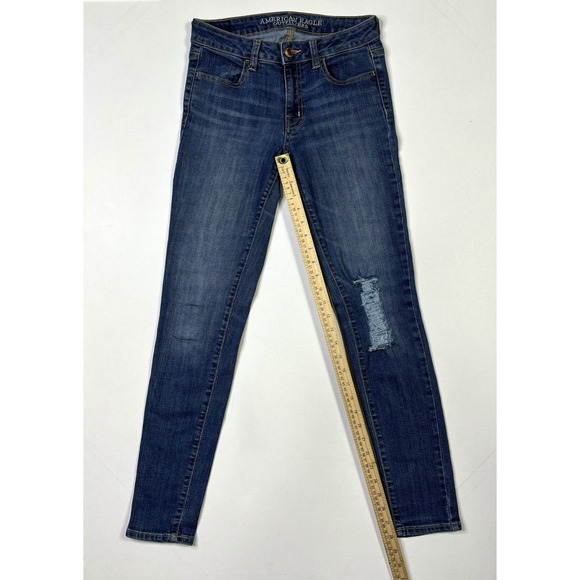 American Eagle Jeans Women's 4 Regular Jegging Stretch Denim Blue Distressed - Picture 10 of 15